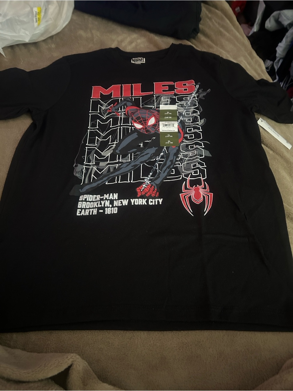 Marvel Miles Morales Black Graphic Tee with Red Accents